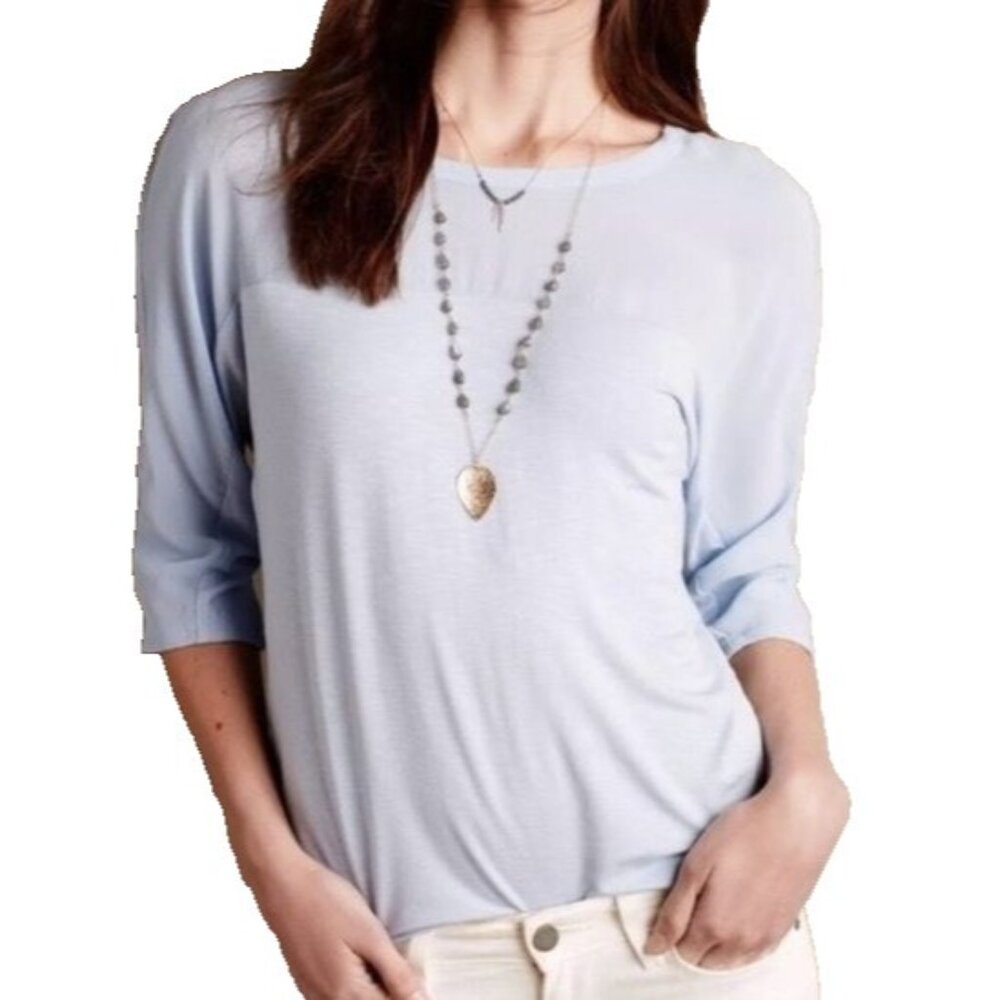 Anthropologie Dolan Womans Top Medium Light Blue Sheer Yoke BOHO Casual - Picture 1 of 10